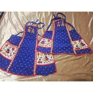 Vtg KOLF Austrian Folk Art Apron Full Bib Red/Blue Floral Birds 2t & 4t Cotton
